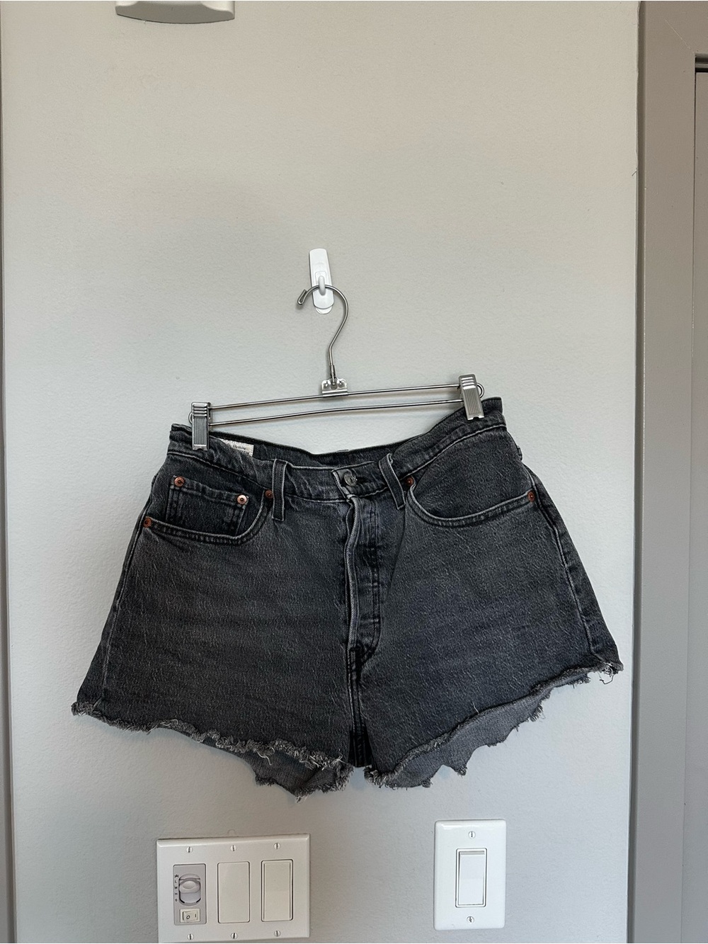 Levi's Black Frayed Hem High-Waist Denim Shorts